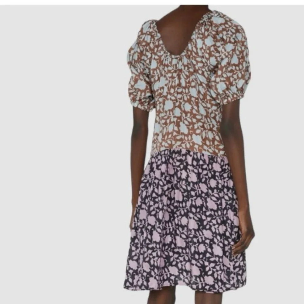 Hannah Chiara mixed print silk puff sleeve dress